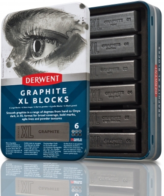 Carbune XL Derwent Proffesional, cutie metalica, solubil in apa, 6 bucati/set, grafit